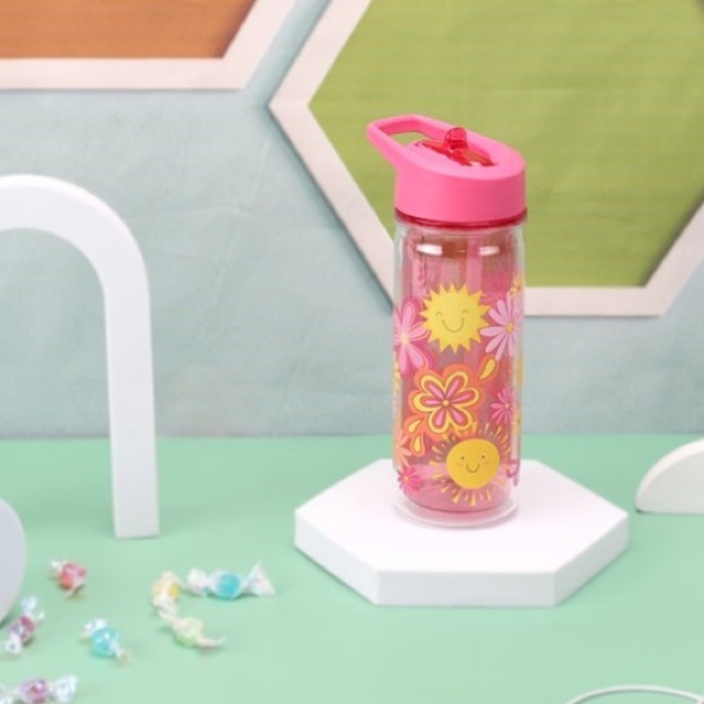 Vibrant Pink Floral Water Bottle for Kids